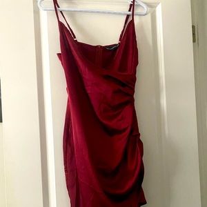 pretty little thing burgundy satin wrapped dress
